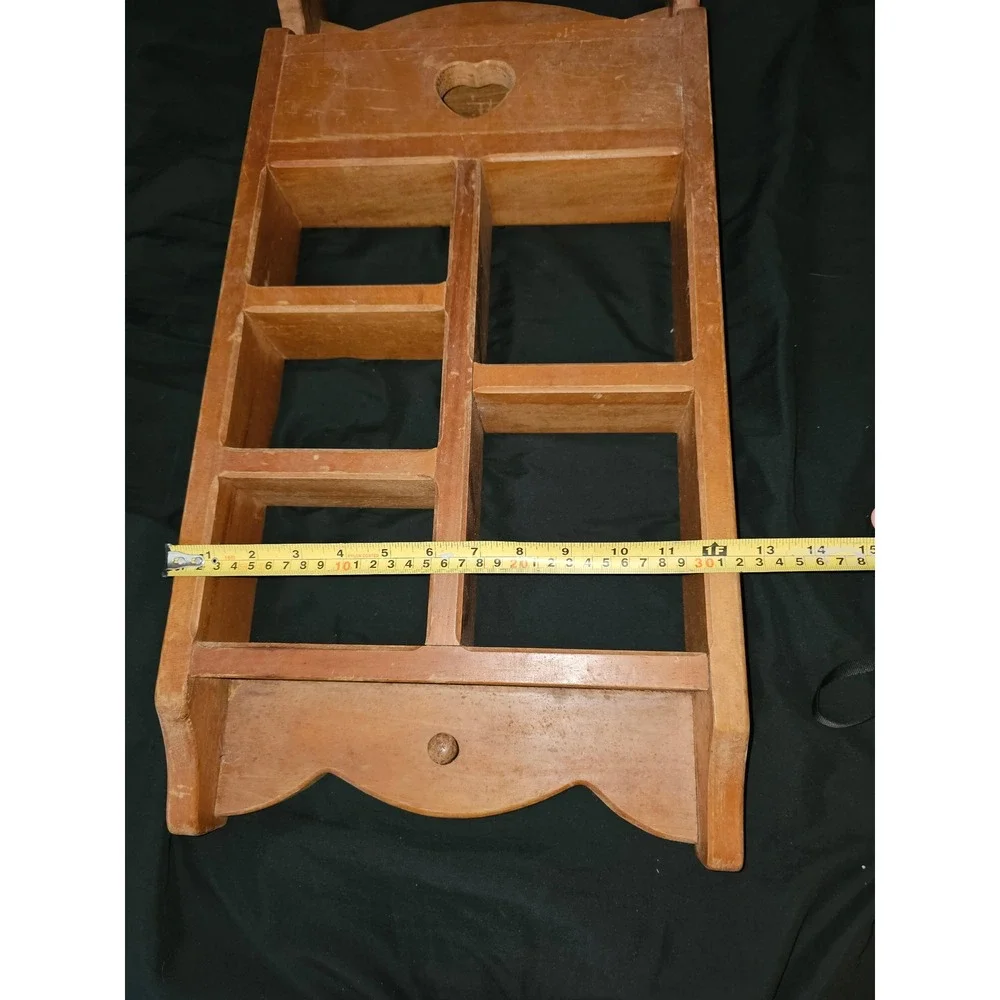 Vintage Wooden Wall Shelf Heart Cutout Country Farmhouse Shadow Box Cubby 24in